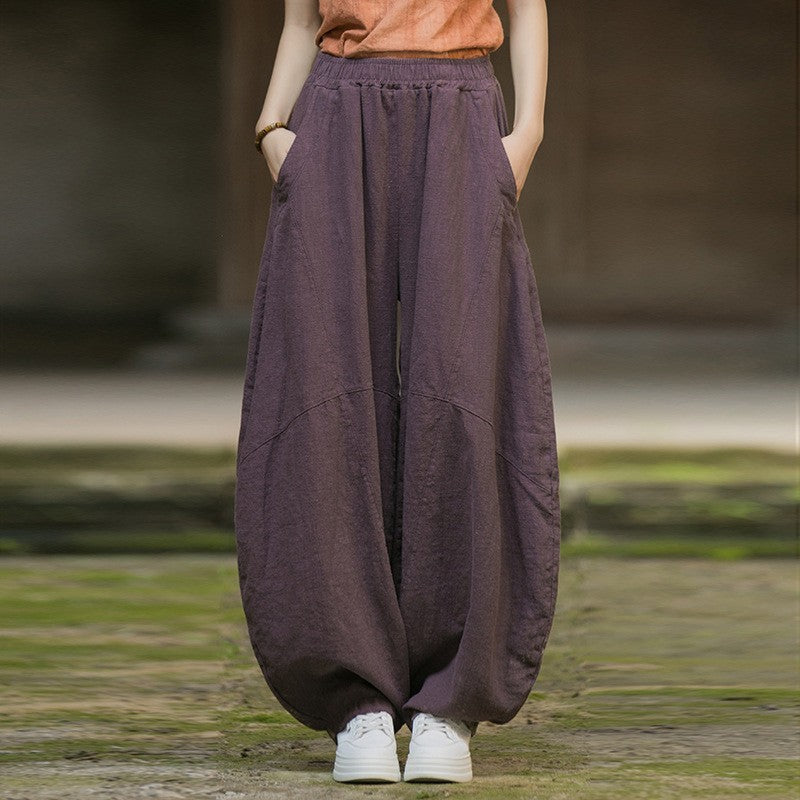 Women's Cotton Loose Wide Leg Pants, Vintage Yoga Pants with Elastic Waist Wide Leg Loose Wide Leg, StylishWomen's Cotton Loose Wide Leg Pants, Vintage Yoga Pants with Elastic Waist Wide Leg Loose Wide Leg, Stylish