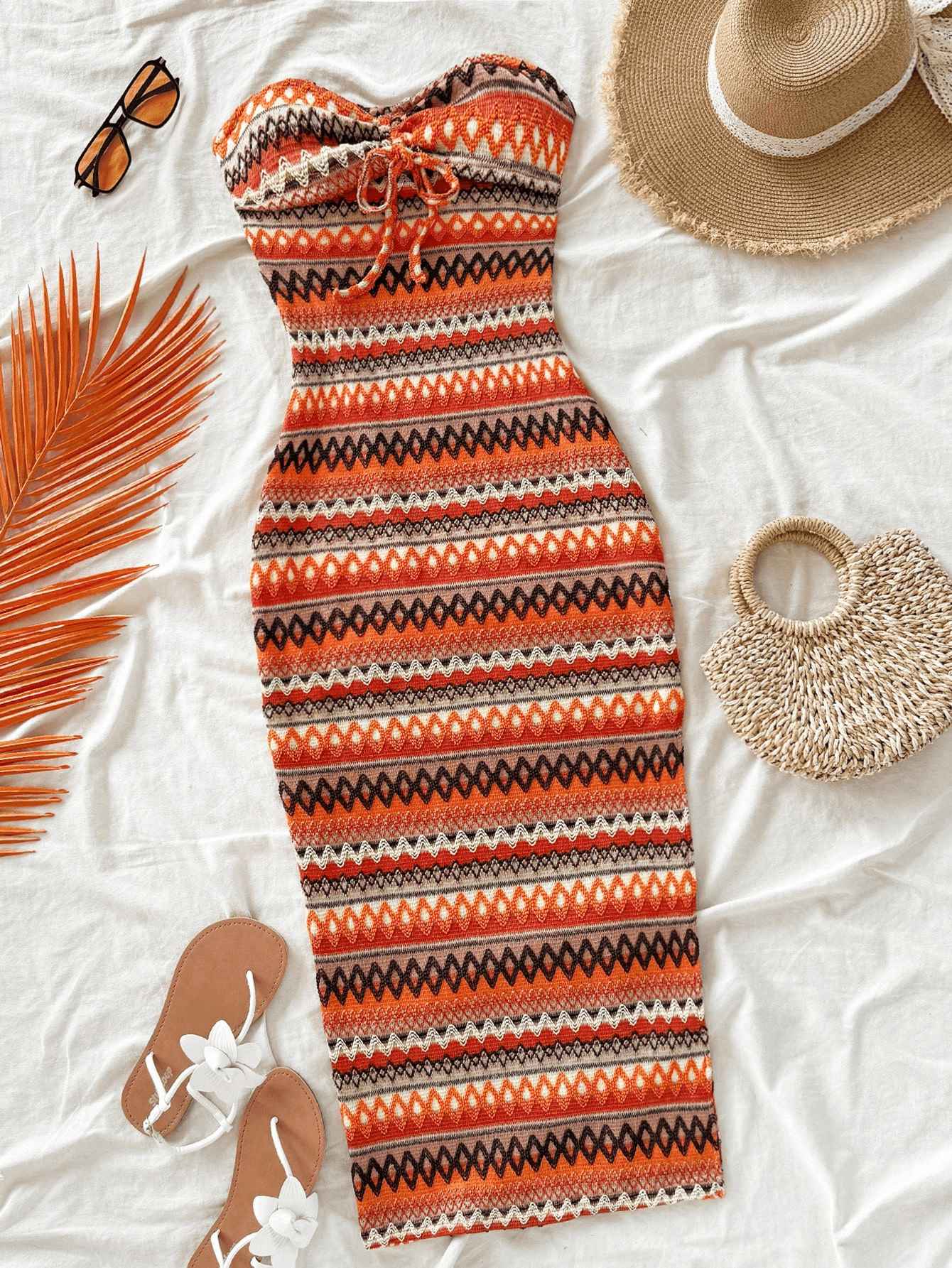 Women's Casual Sexy Bow Wrap Chest Patchwork Slim Dress Striped Slit Design for Stylish Comfort Women's Casual Sexy Bow Wrap Chest Patchwork Slim Dress Striped Slit Design for Stylish Comfort