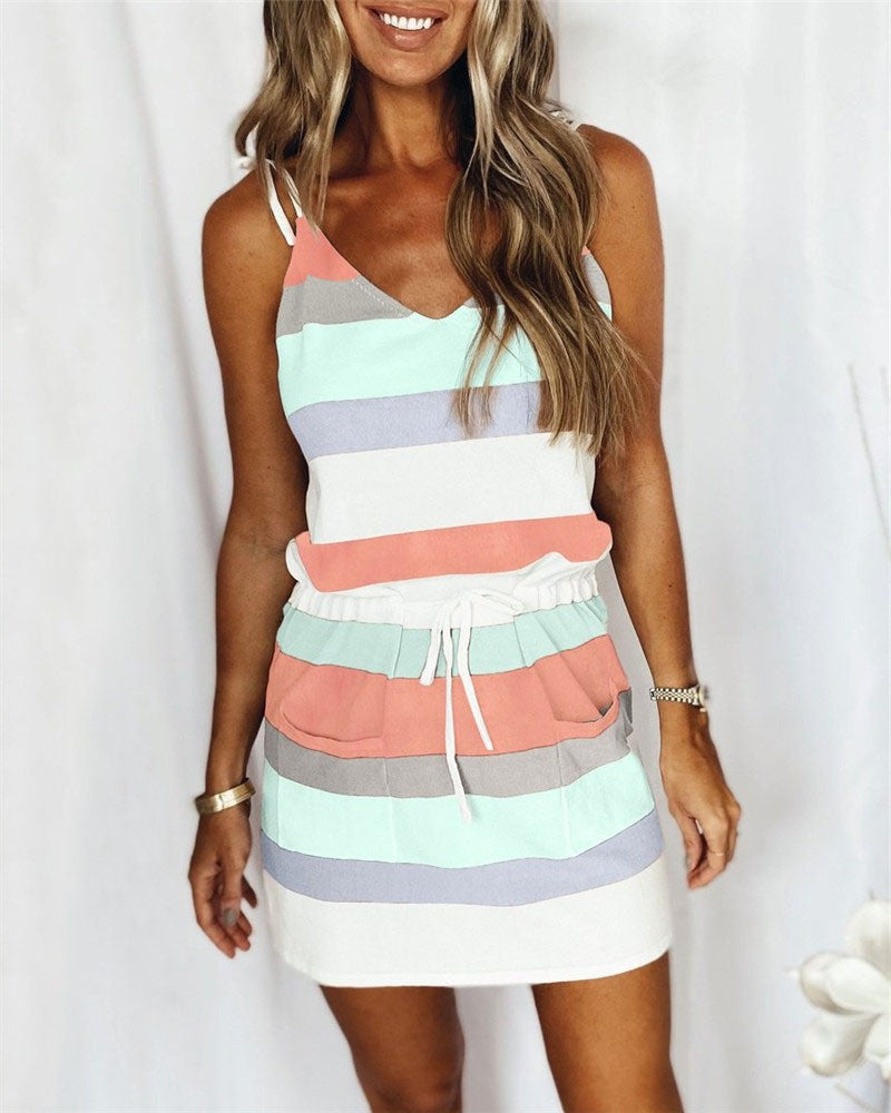 Women's Striped Printed Vest Loose Dress Long Dress Summer 2024