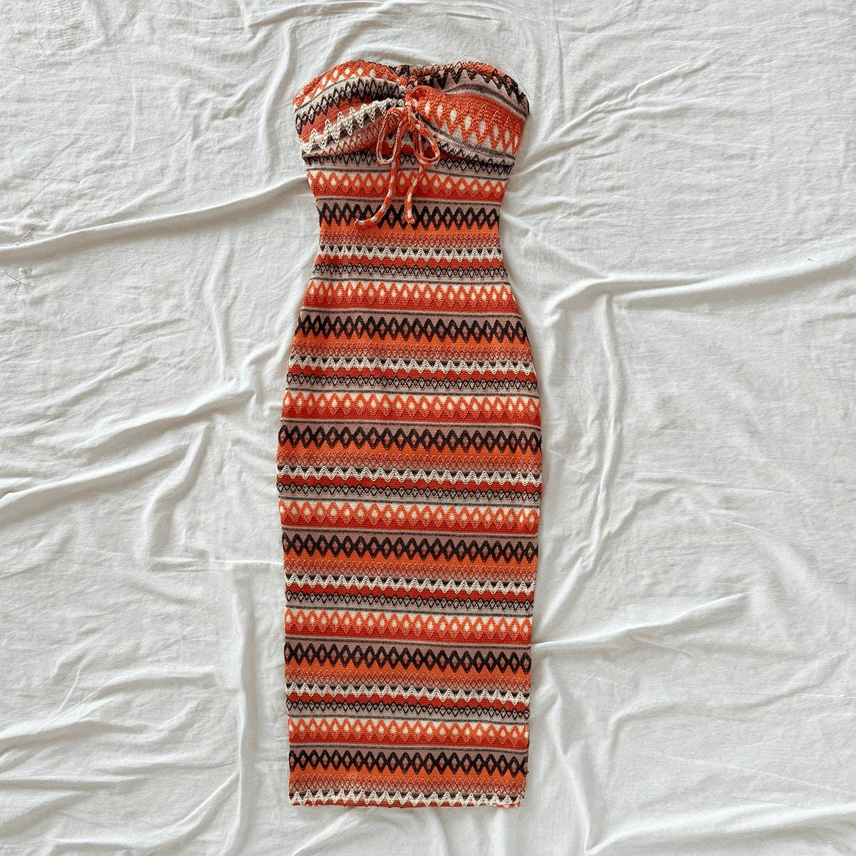 Women's Casual Sexy Bow Wrap Chest Patchwork Slim Dress Striped Slit Design for Stylish Comfort Women's Casual Sexy Bow Wrap Chest Patchwork Slim Dress Striped Slit Design for Stylish Comfort