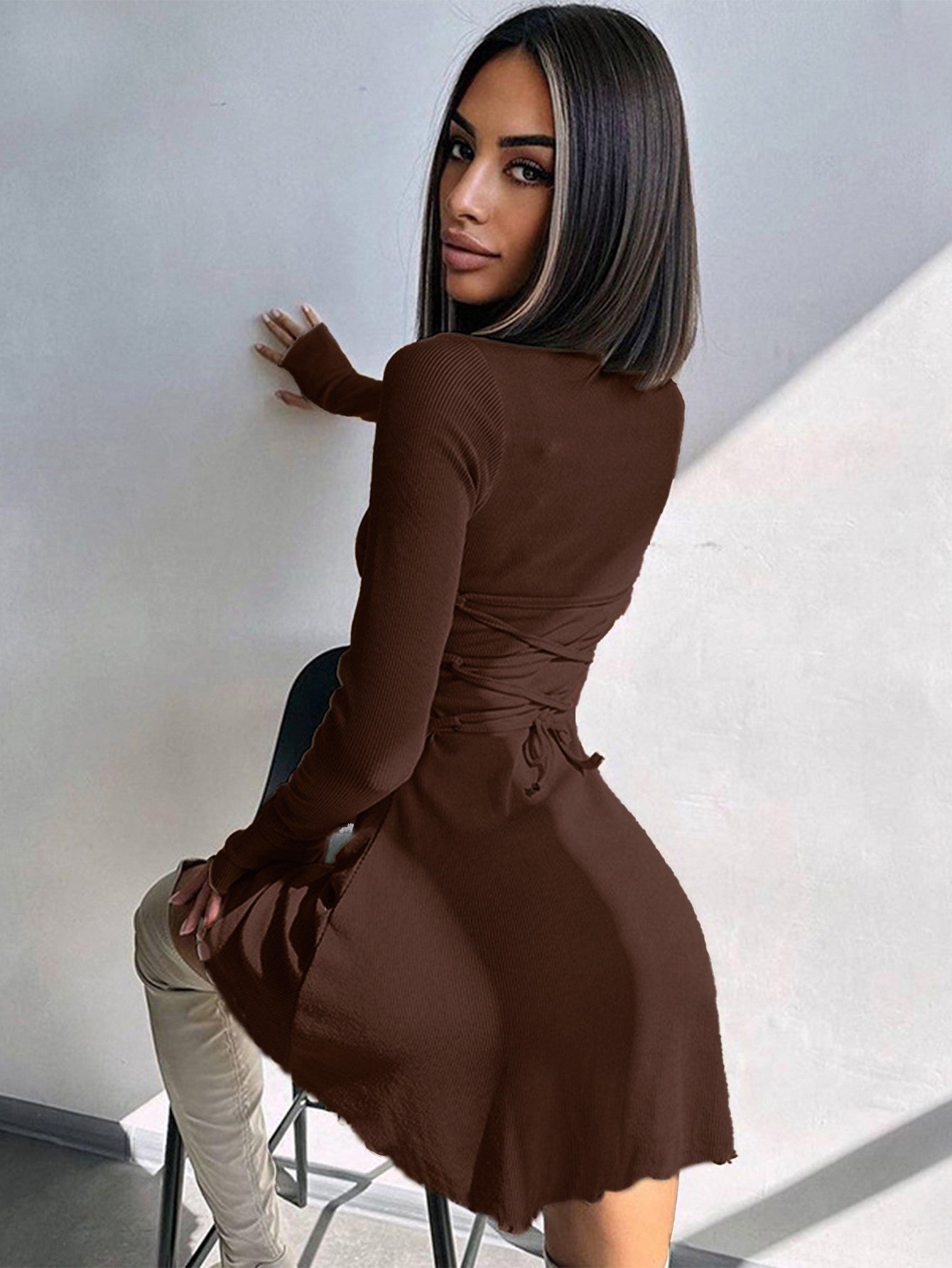 Women's Club Sexy Long Sleeve Bodycon Mini Dress Suitable for Nightclub, Family Party, Vacation, Leisure Women's Club Sexy Long Sleeve Bodycon Mini Dress Suitable for Nightclub, Family Party, Vacation, Leisure