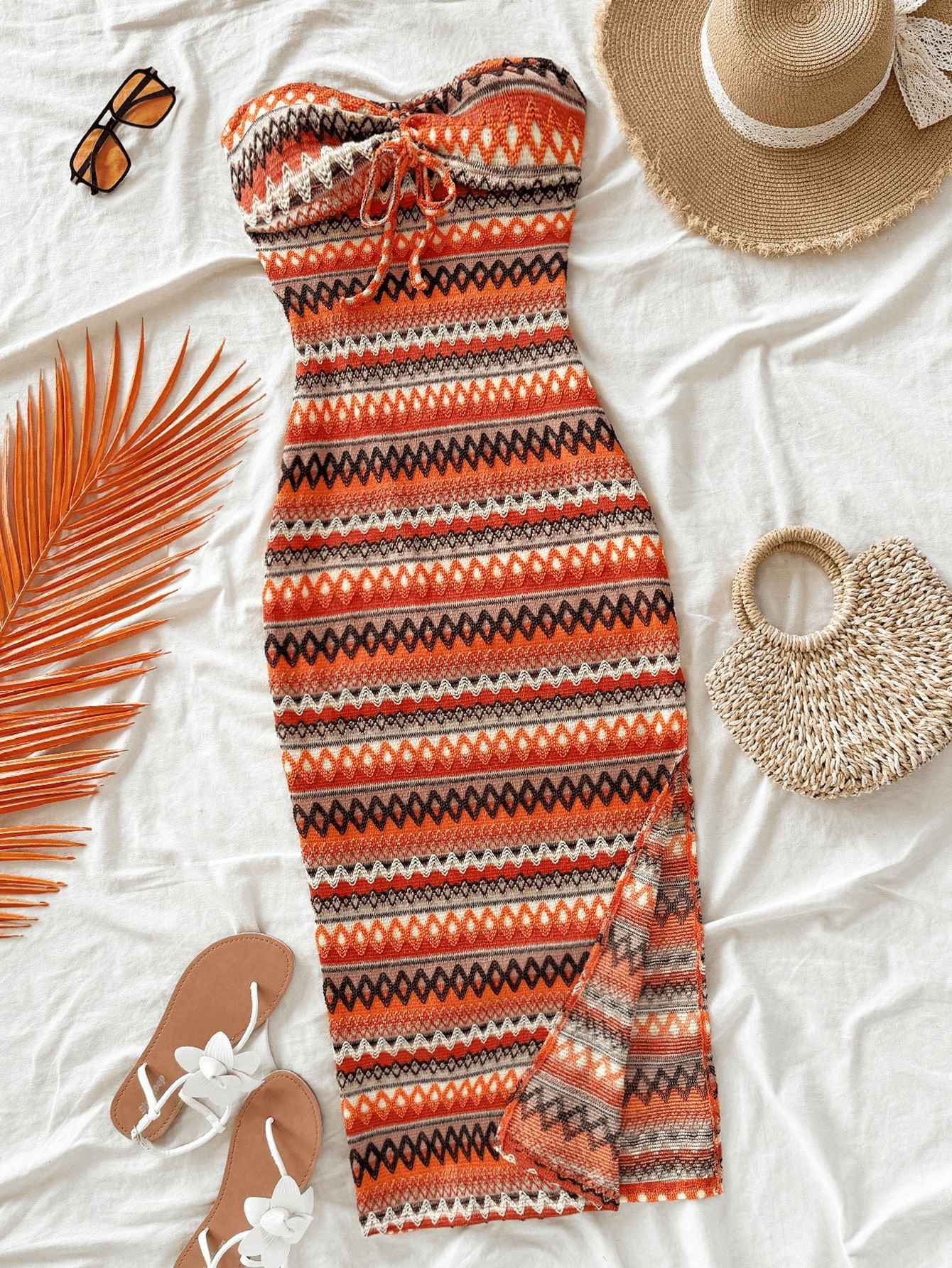 Women's Casual Sexy Bow Wrap Chest Patchwork Slim Dress Striped Slit Design for Stylish Comfort Women's Casual Sexy Bow Wrap Chest Patchwork Slim Dress Striped Slit Design for Stylish Comfort