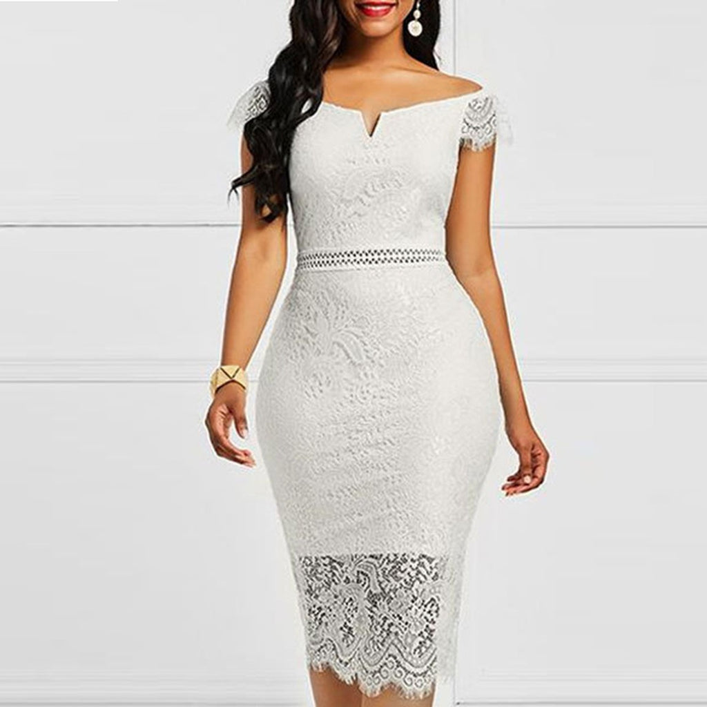 Women's summer sexy short-sleeved V-neck lace dress casual fashion women's slim dress Women's summer sexy short-sleeved V-neck lace dress casual fashion women's slim dress