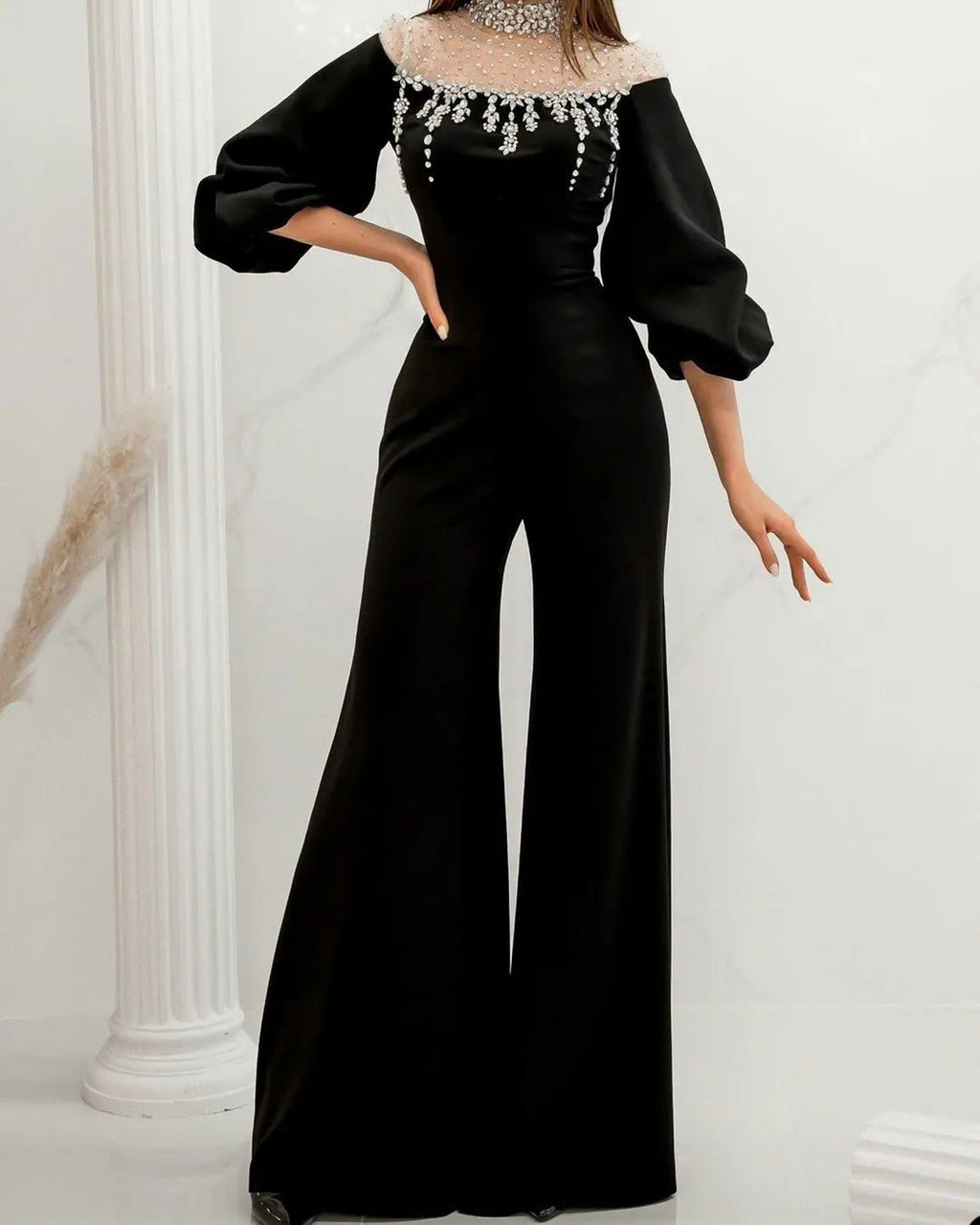 Luxury Women's Pant Suits One Piece Crystal Beaded Turtleneck Jumpsuits Custom Special Occasion Suits Evening Party Outfit