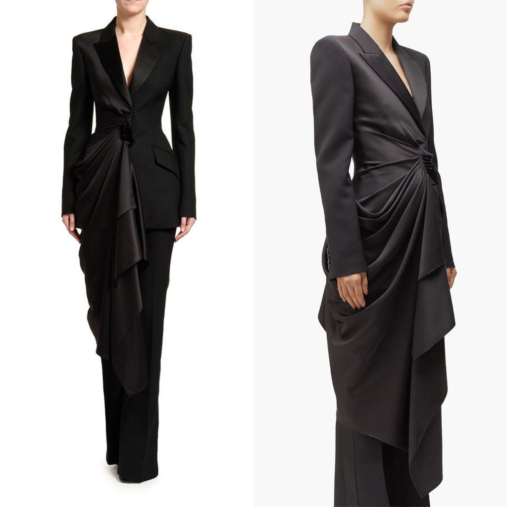 New Design Women Suits 2 Pieces Ruffles Blazer with Wraps Custom Wedding Guest Dress Evening Party Show OutfitNew Design Women Suits 2 Pieces Ruffles Blazer with Wraps Custom Wedding Guest Dress Evening Party Show Outfit