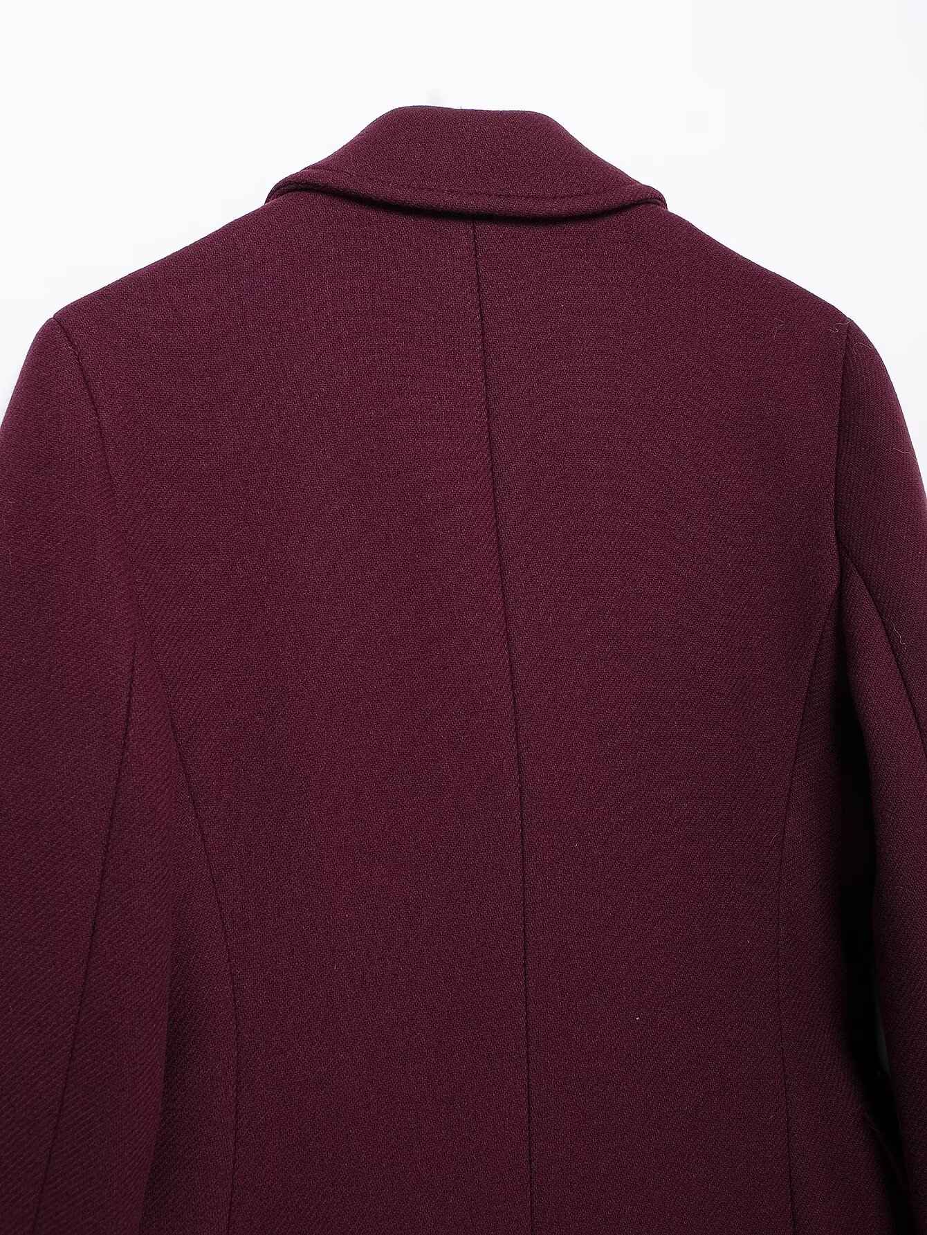 Trafza Women Fashion Burgundy Double Breasted Wool Coat Long Sleeve Lapel Blends Jacket Autumn Winter High Street OuterwearTrafza Women Fashion Burgundy Double Breasted Wool Coat Long Sleeve Lapel Blends Jacket Autumn Winter High Street Outerwear
