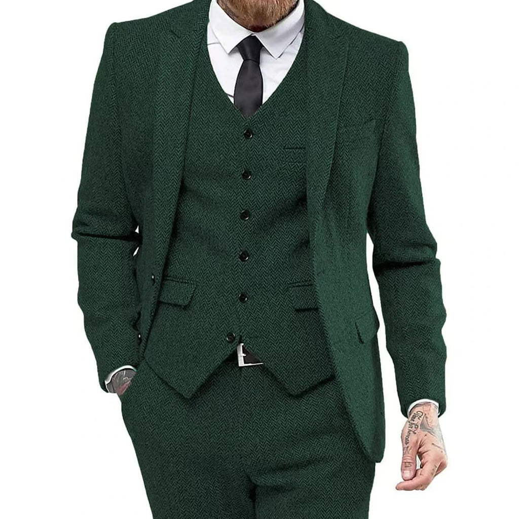 Men's Retro Herringbone Suit, Elegant Vintage Tuxedo Set, 3 Piece Blazer, Vest and Pants, for Wedding, Business, Evening PartyMen's Retro Herringbone Suit, Elegant Vintage Tuxedo Set, 3 Piece Blazer, Vest and Pants, for Wedding, Business, Evening Party