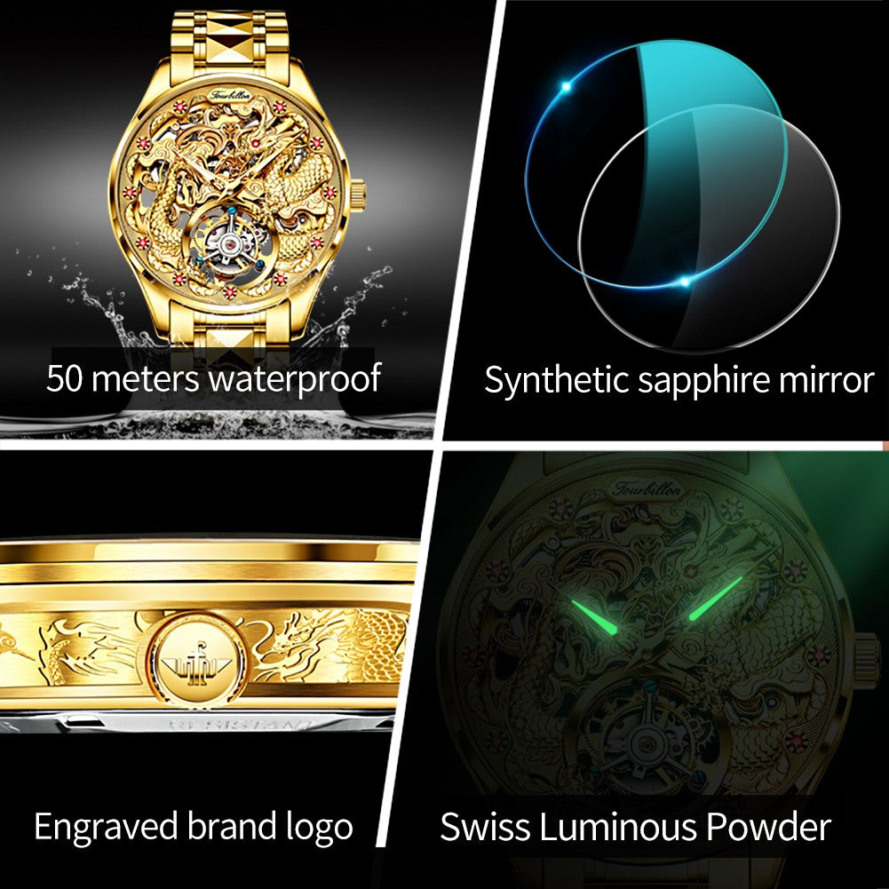 OUPINKE 3176 Tourbillon Watch Men 3D Carved Dragon Tungsten Steel Waterproof Wristwatches Top Layer Swiss Certification Watches OUPINKE 3176 Tourbillon Watch Men 3D Carved Dragon Tungsten Steel Waterproof Wristwatches Top Layer Swiss Certification Watches