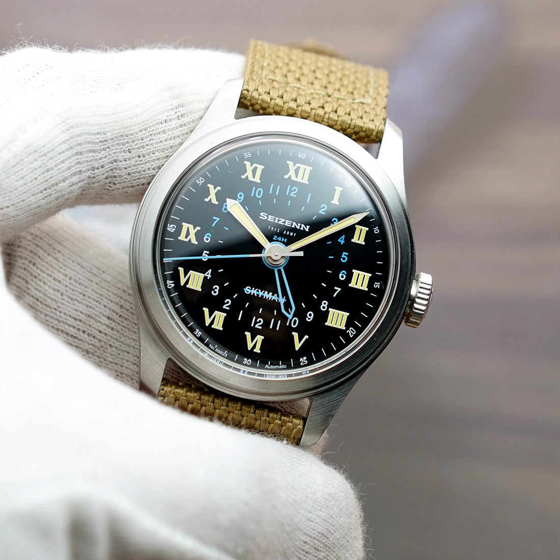 Merkur retro relógio para homem pele mergulhador relógio vintage 24h relógio