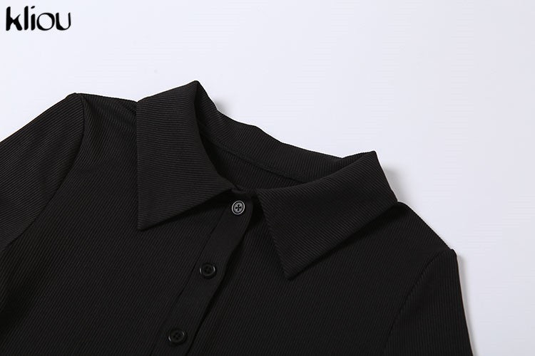 Kliou elegante senhora do escritório maxi vestido feminino sólido moda turn-do