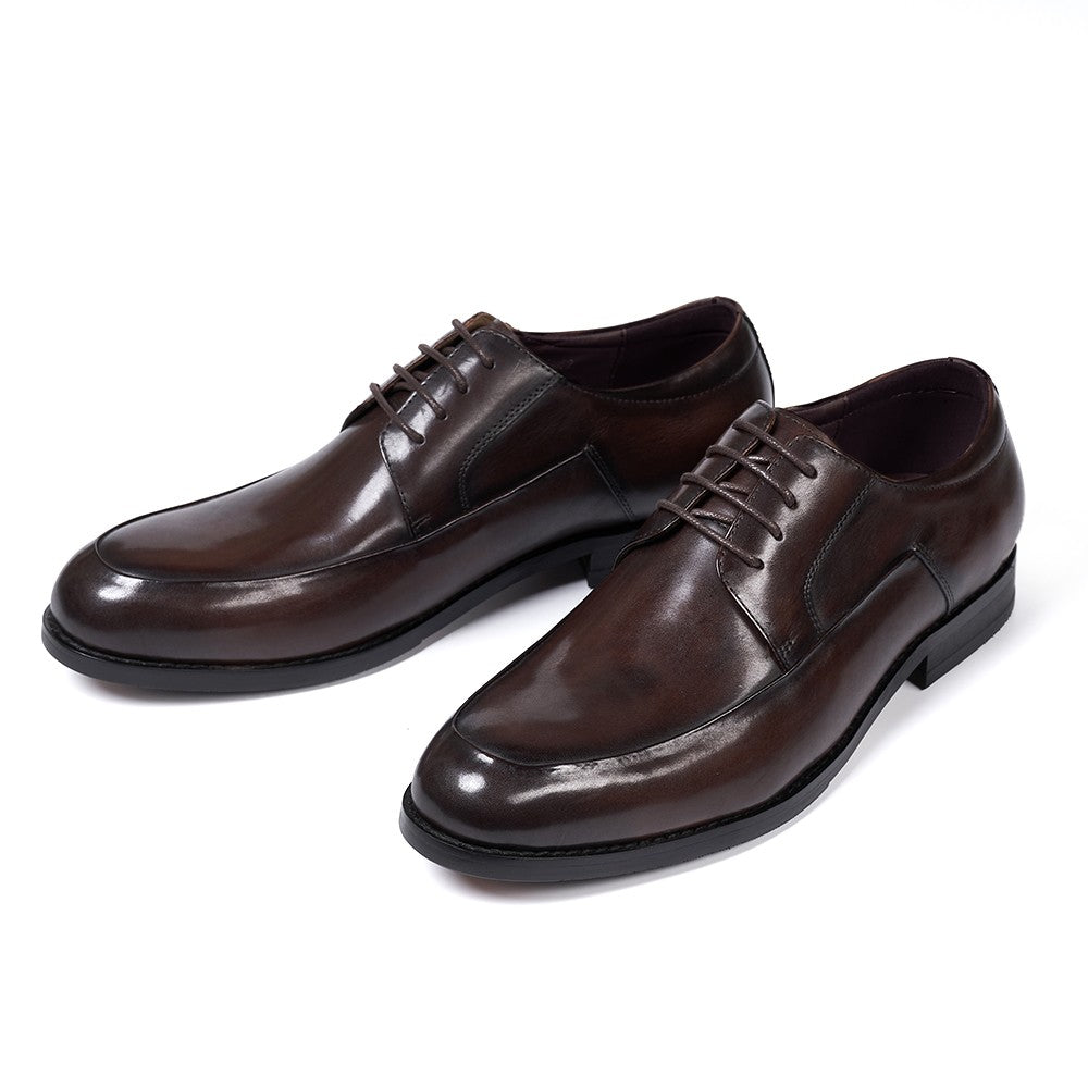 Sapatos derby masculinos estilo italiano, feitos à mão, couro genuíno, bico l