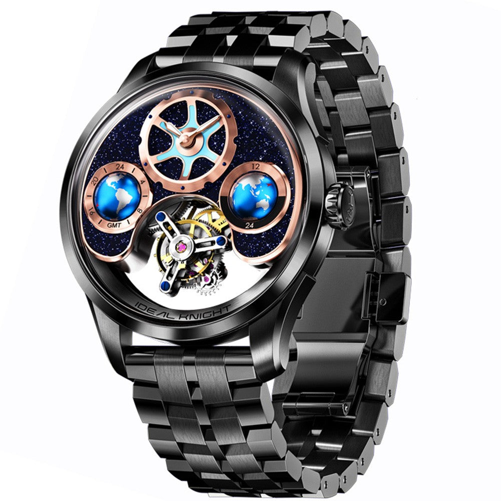 Ideal Knight Top Brand Luxruy Men's Watch Advanced Tourbillon Automatic Mechanical Watch Waterproof Luminous Dual Region Time