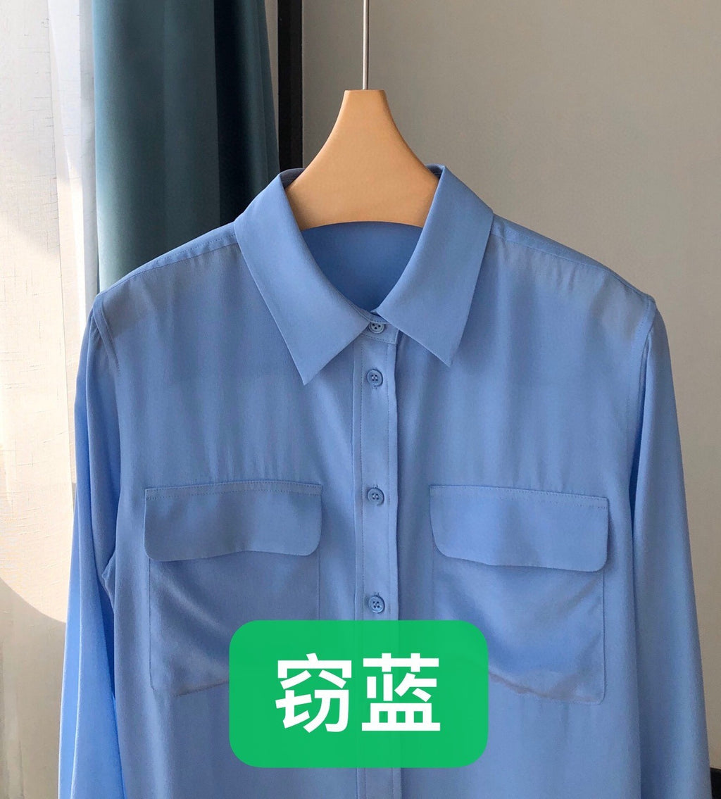 39 colors option draped sand-washed mulberry silk shirt blouse women classic