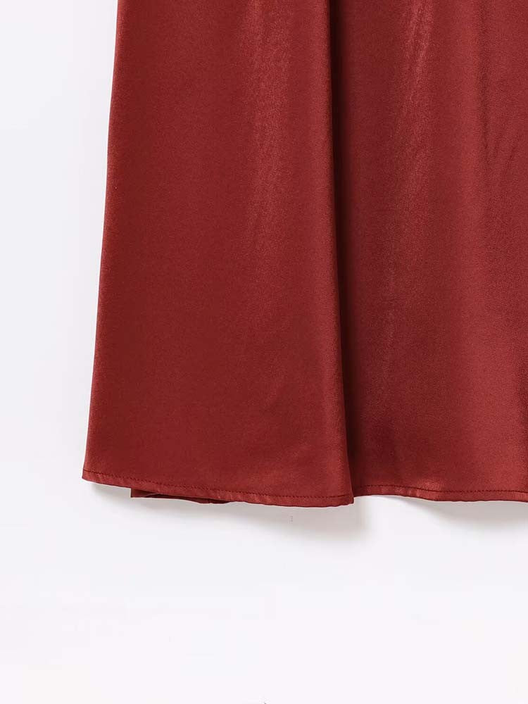 Women Summer Midi Dresses 2025 Fashion Solid Pleated Hollow Out Satin Female Elegant Street Dresses Clothing Women Summer Midi Dresses 2025 Fashion Solid Pleated Hollow Out Satin Female Elegant Street Dresses Clothing