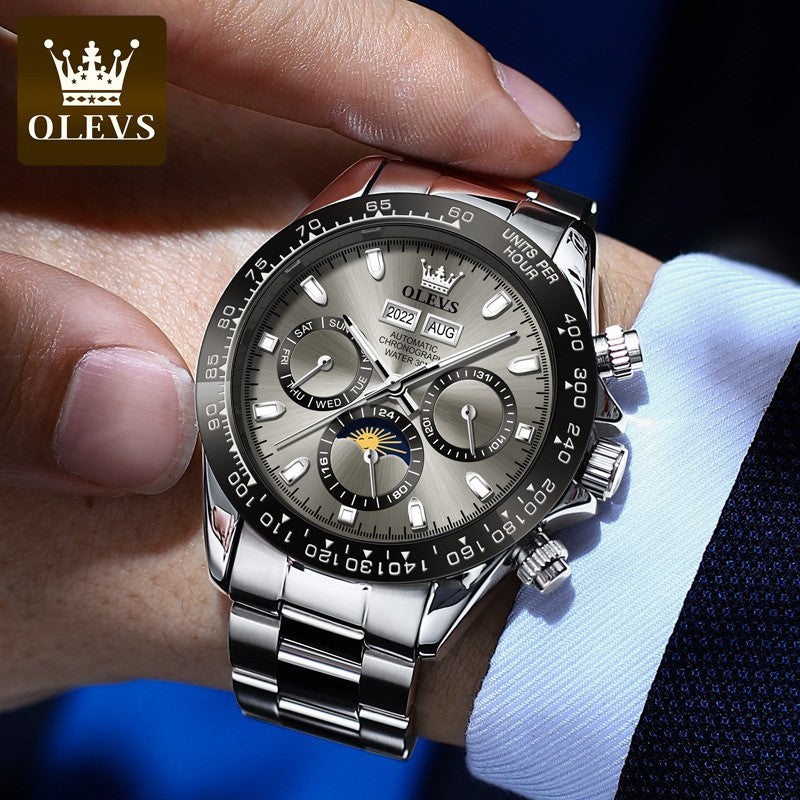 OLEVS 6654 Automatic Mechanical Watch: Moon Phase & Roman Flair