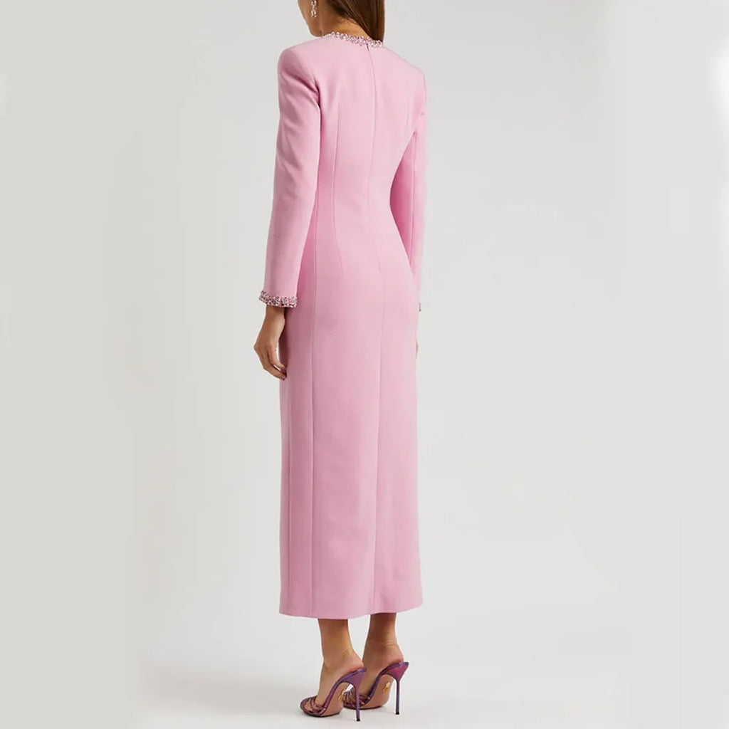 Women's elegant evening dresses slim fit beaded wedding guest dress sweetheart neck long sleeves custom formal wearWomen's elegant evening dresses slim fit beaded wedding guest dress sweetheart neck long sleeves custom formal wear