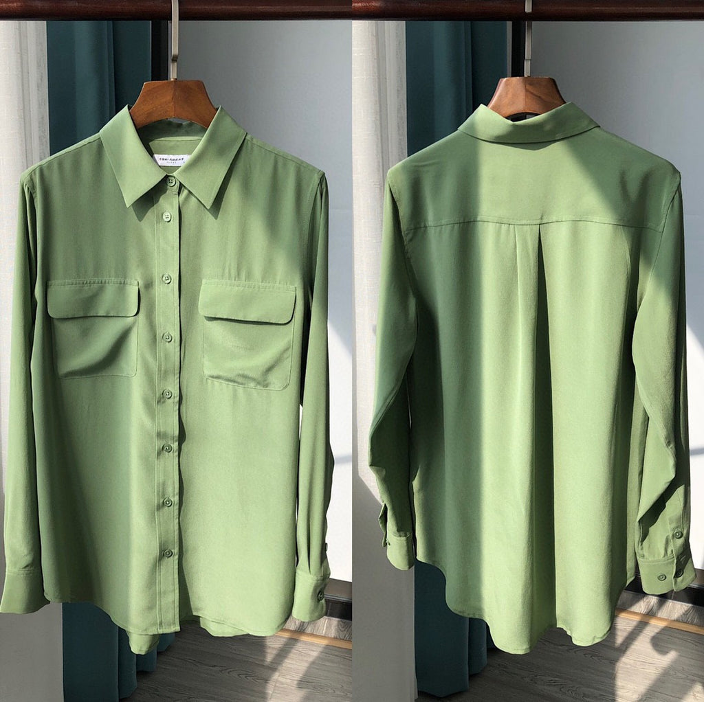 39 colors option draped sand-washed mulberry silk shirt blouse women classic
