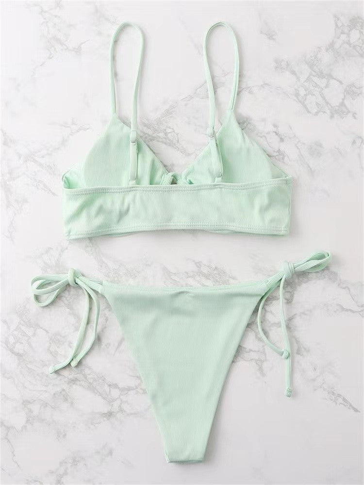 Solid Color Low-Waist Bikini Set