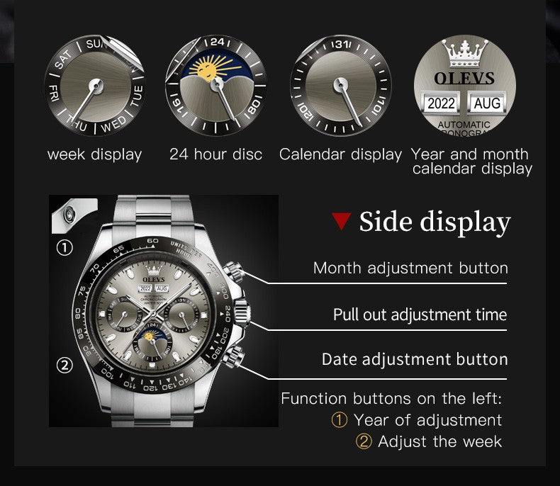 OLEVS 6654 Automatic Mechanical Watch: Moon Phase & Roman Flair