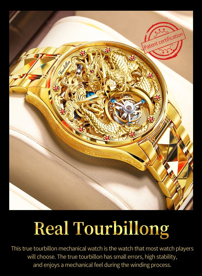 OUPINKE 3176 Tourbillon Watch Men 3D Carved Dragon Tungsten Steel Waterproof Wristwatches Top Layer Swiss Certification Watches OUPINKE 3176 Tourbillon Watch Men 3D Carved Dragon Tungsten Steel Waterproof Wristwatches Top Layer Swiss Certification Watches