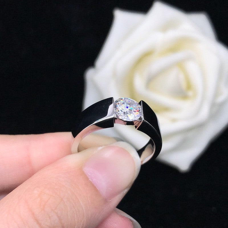 Men's Trendy Platinum Moissanite Engagement Ring