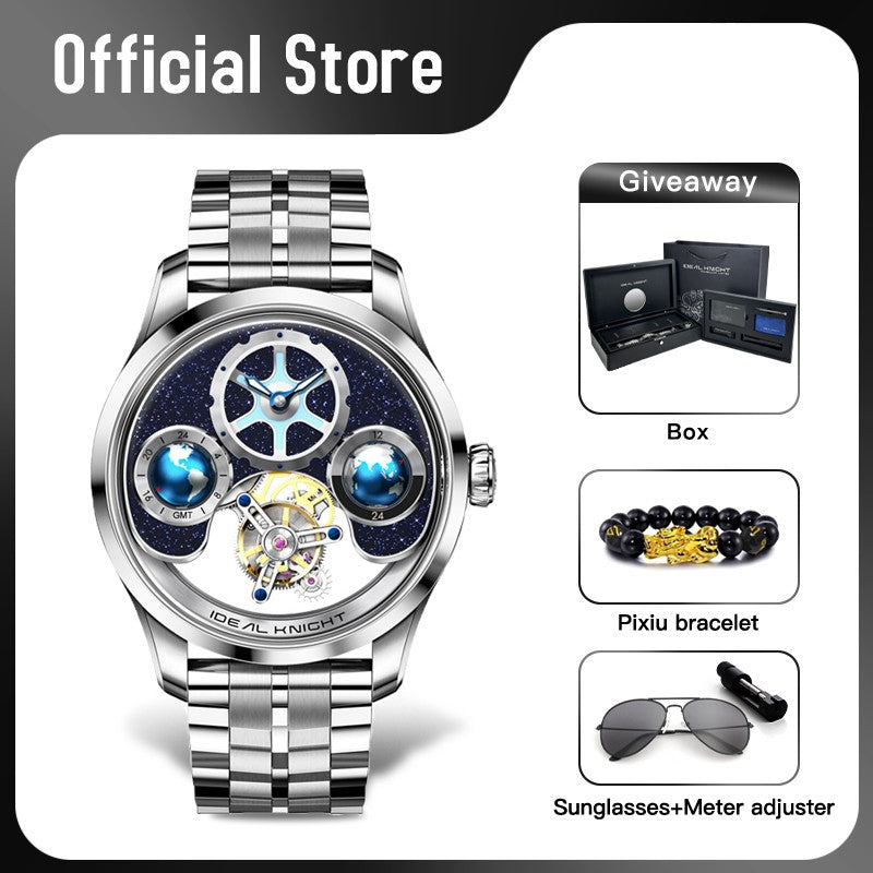 Ideal Knight Top Brand Luxruy Men's Watch Advanced Tourbillon Automatic Mechanical Watch Waterproof Luminous Dual Region Time