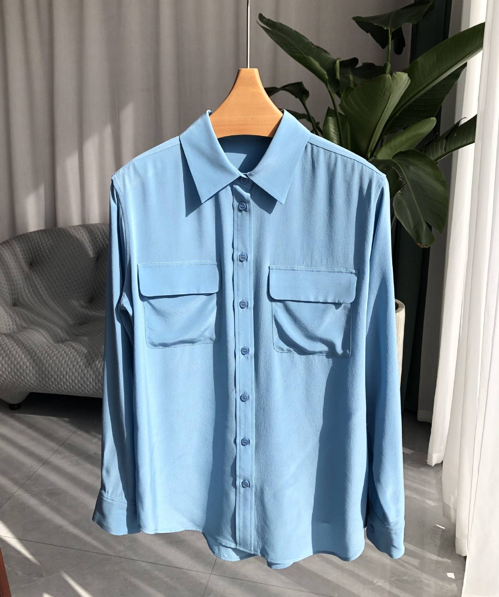 39 colors option draped sand-washed mulberry silk shirt blouse women classic