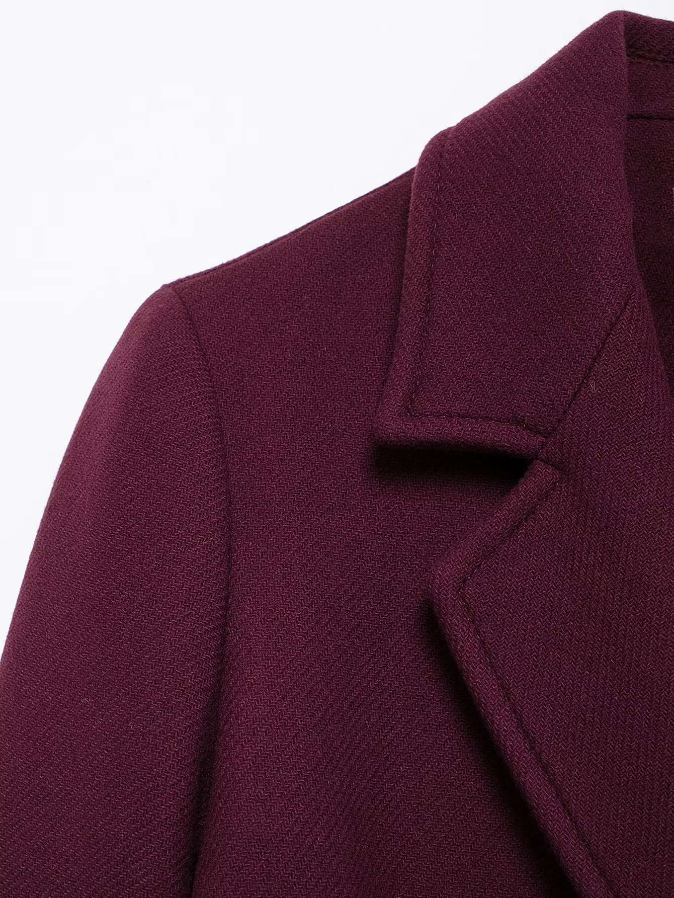 Trafza Women Fashion Burgundy Double Breasted Wool Coat Long Sleeve Lapel Blends Jacket Autumn Winter High Street OuterwearTrafza Women Fashion Burgundy Double Breasted Wool Coat Long Sleeve Lapel Blends Jacket Autumn Winter High Street Outerwear