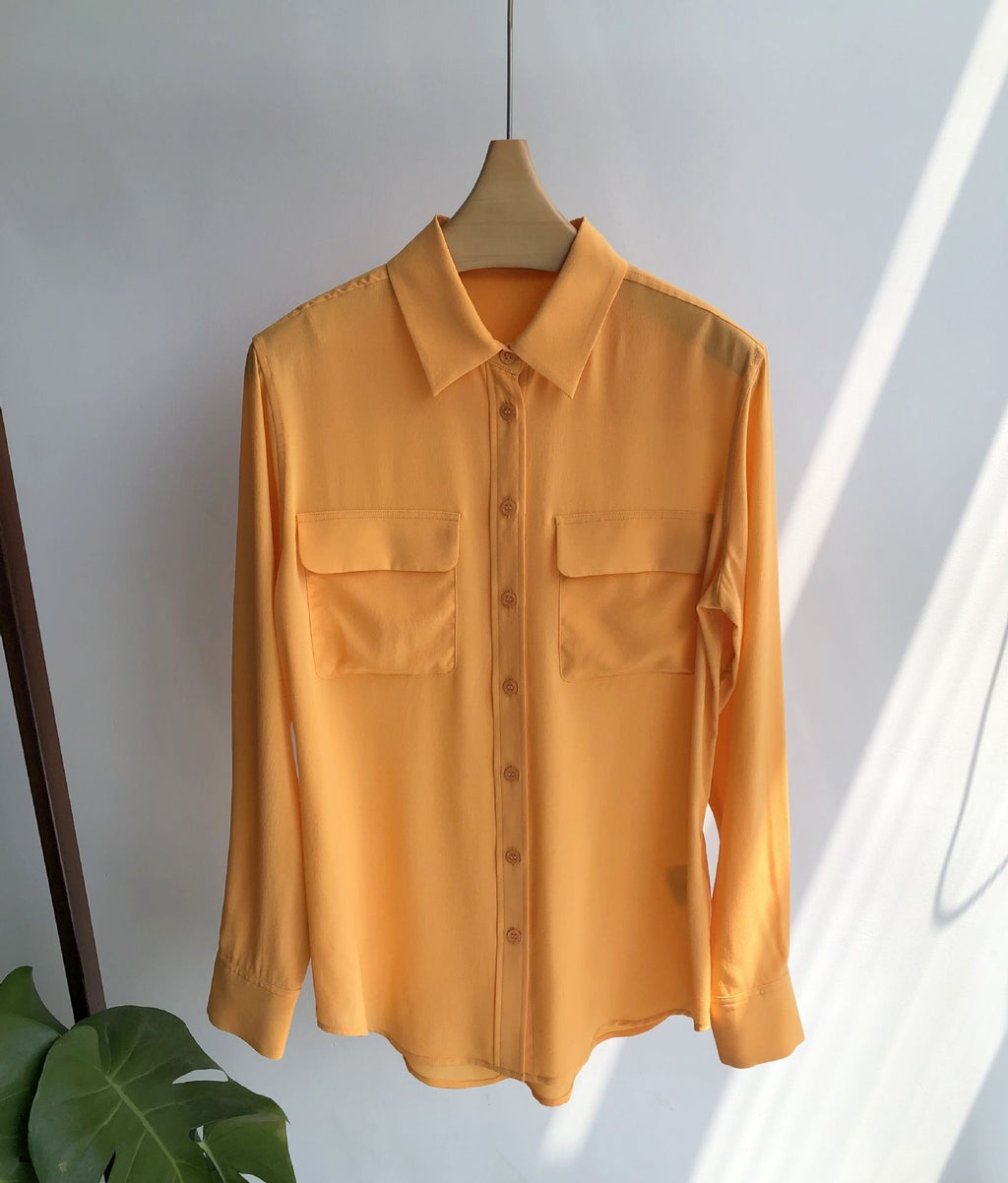 39 colors option draped sand-washed mulberry silk shirt blouse women classic