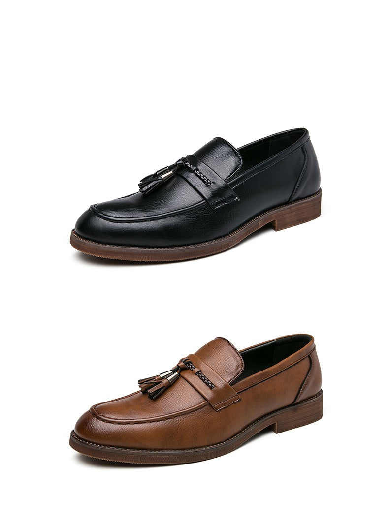Men's casual pointed toe loafers, fringe shoes,