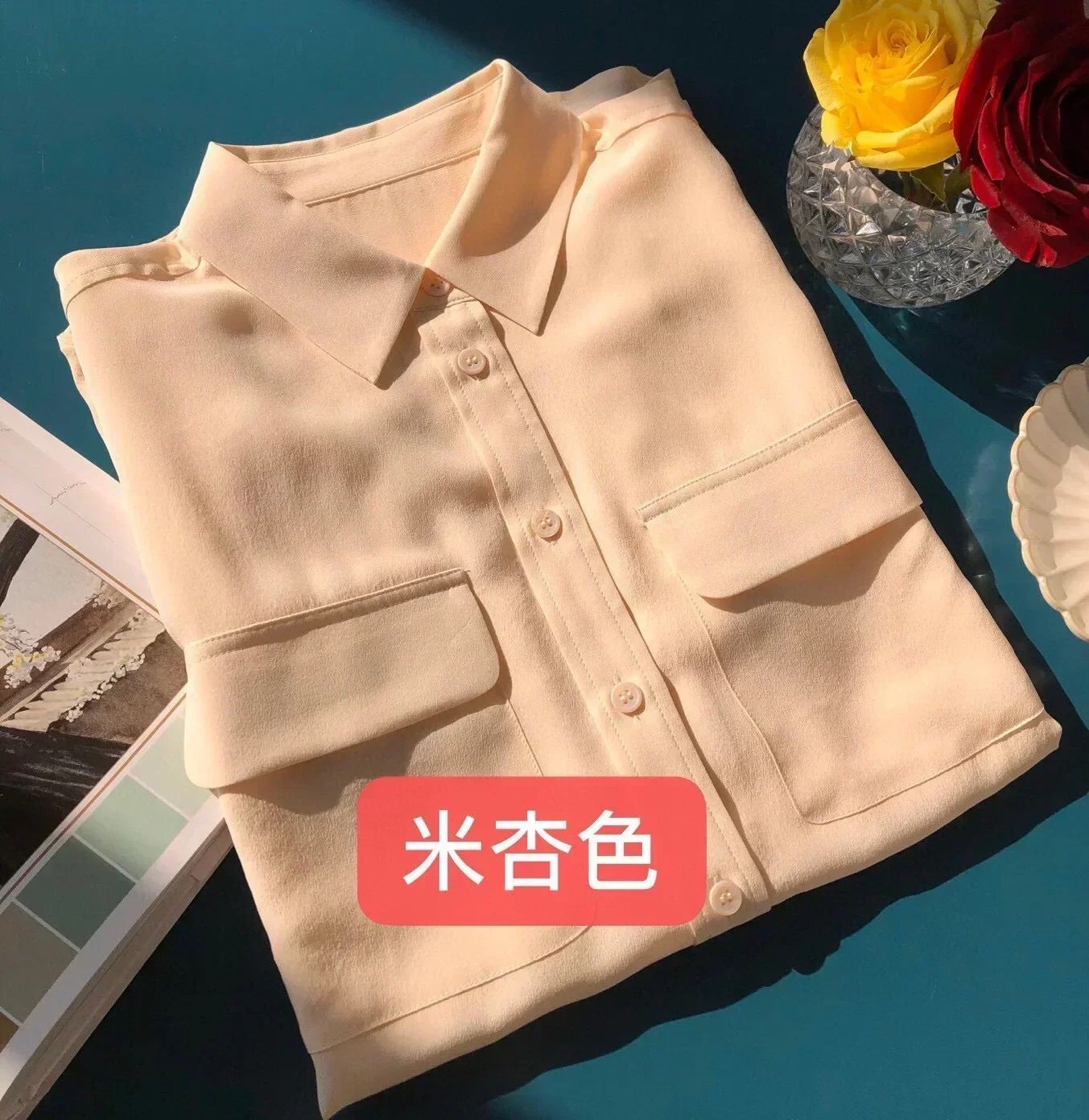 39 colors option draped sand-washed mulberry silk shirt blouse women classic
