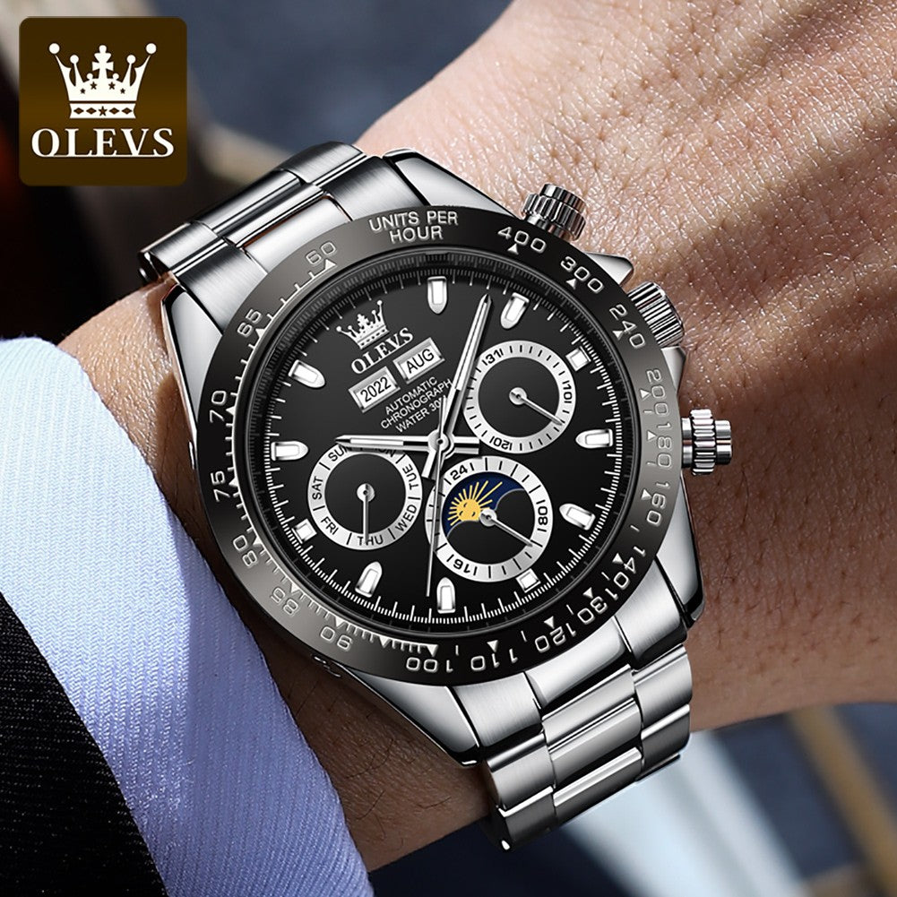 OLEVS 6654 Automatic Mechanical Watch: Moon Phase & Roman Flair