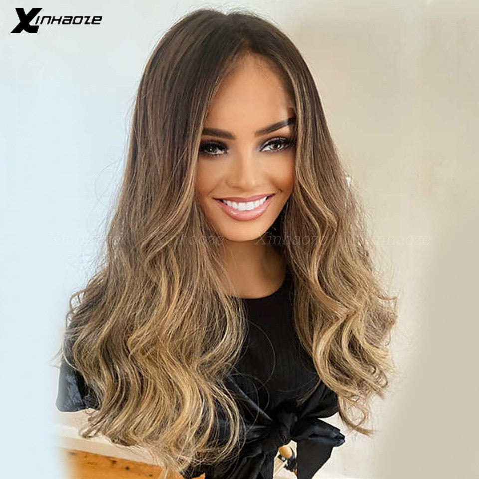 Lace Frontal Body Wave Wig, Raízes marrons, Ombre Blonde, 13x4 Lace Front Peruc