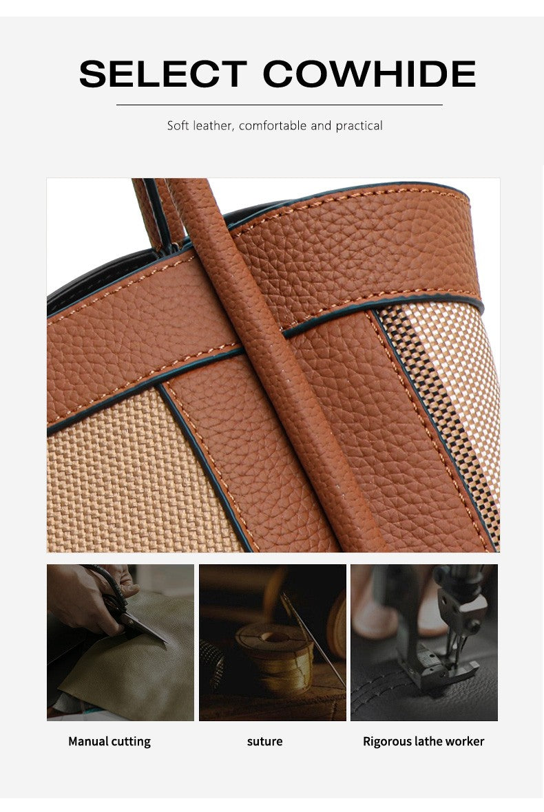 Aidrani Plaid Canvas and Leather Tote