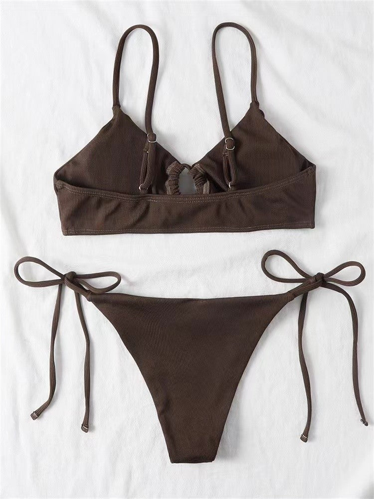 Solid Color Low-Waist Bikini Set