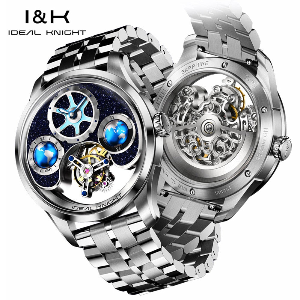 Ideal Knight Top Brand Luxruy Men's Watch Advanced Tourbillon Automatic Mechanical Watch Waterproof Luminous Dual Region Time