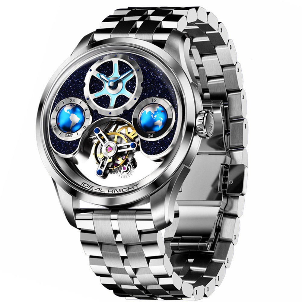 Ideal Knight Top Brand Luxruy Men's Watch Advanced Tourbillon Automatic Mechanical Watch Waterproof Luminous Dual Region Time