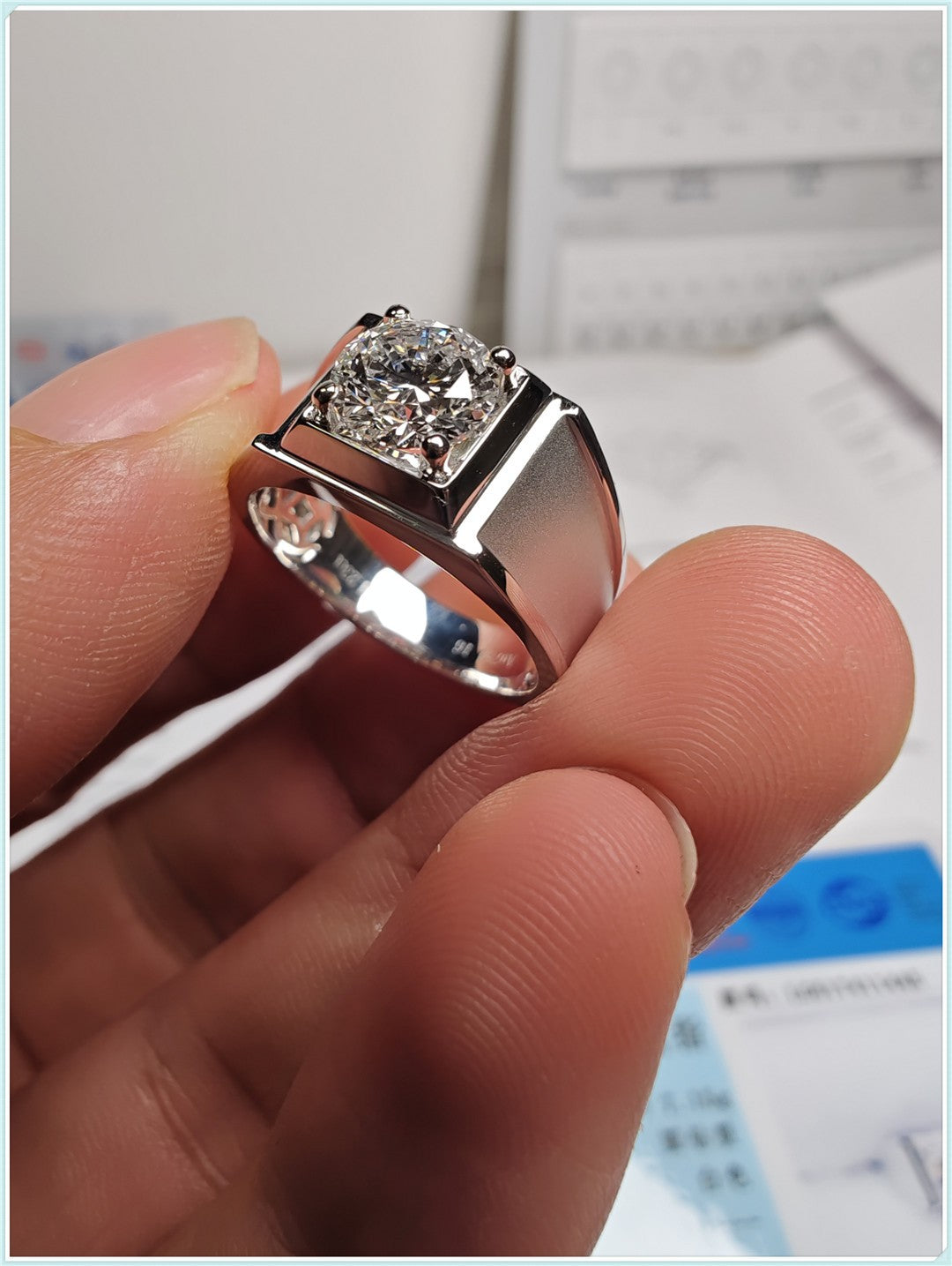 Wide Matte Men's Engagement Ring, Lab Diamond, CVD Platinum, 950 Ring, 18k White Gold, 1 Carat Men's Wedding RingWide Matte Men's Engagement Ring, Lab Diamond, CVD Platinum, 950 Ring, 18k White Gold, 1 Carat Men's Wedding Ring