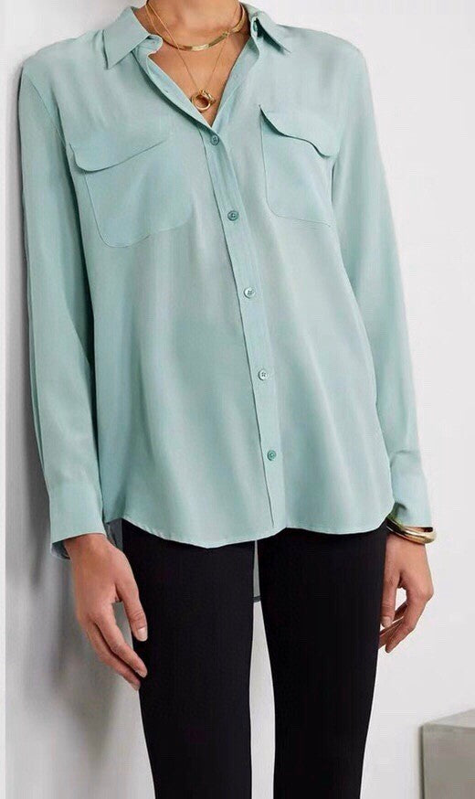 39 colors option draped sand-washed mulberry silk shirt blouse women classic