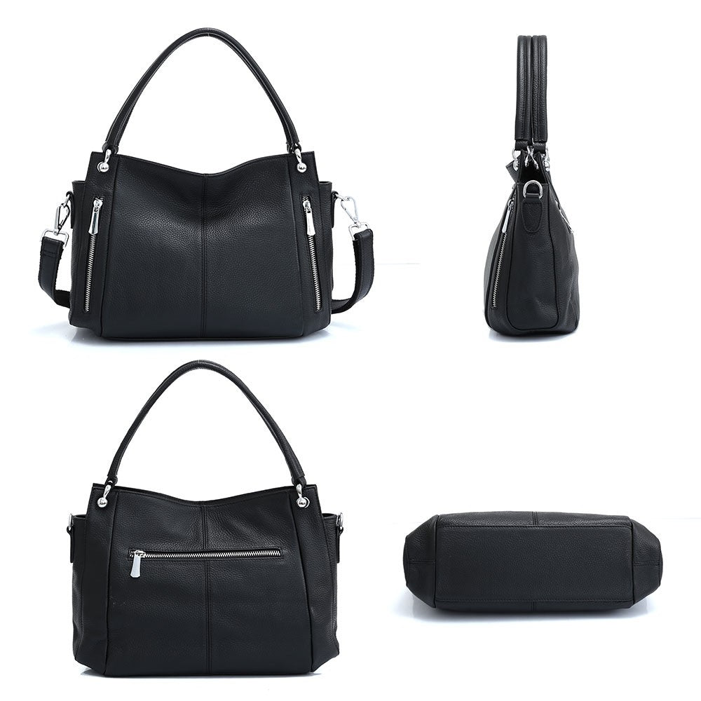 Zency 100% bolsa de couro genuíno feminino clássico simples vintage shopper to
