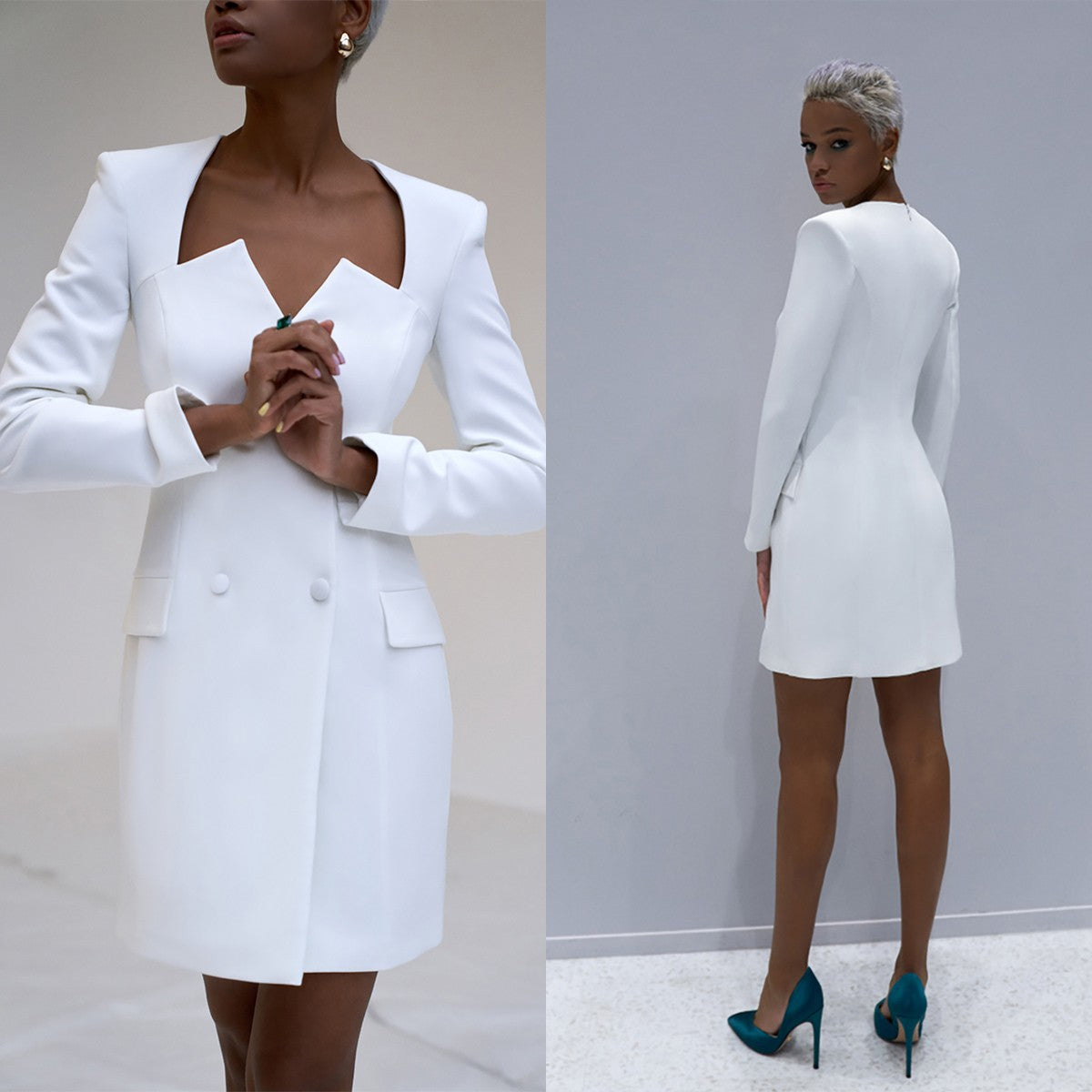 Women's Vintage Formal Dress, Elegant, Slim Fit, Wide Collar, Celebrity Blazer, Breasted, Custom, Evening Party, One Piece Women's Vintage Formal Dress, Elegant, Slim Fit, Wide Collar, Celebrity Blazer, Breasted, Custom, Evening Party, One Piece