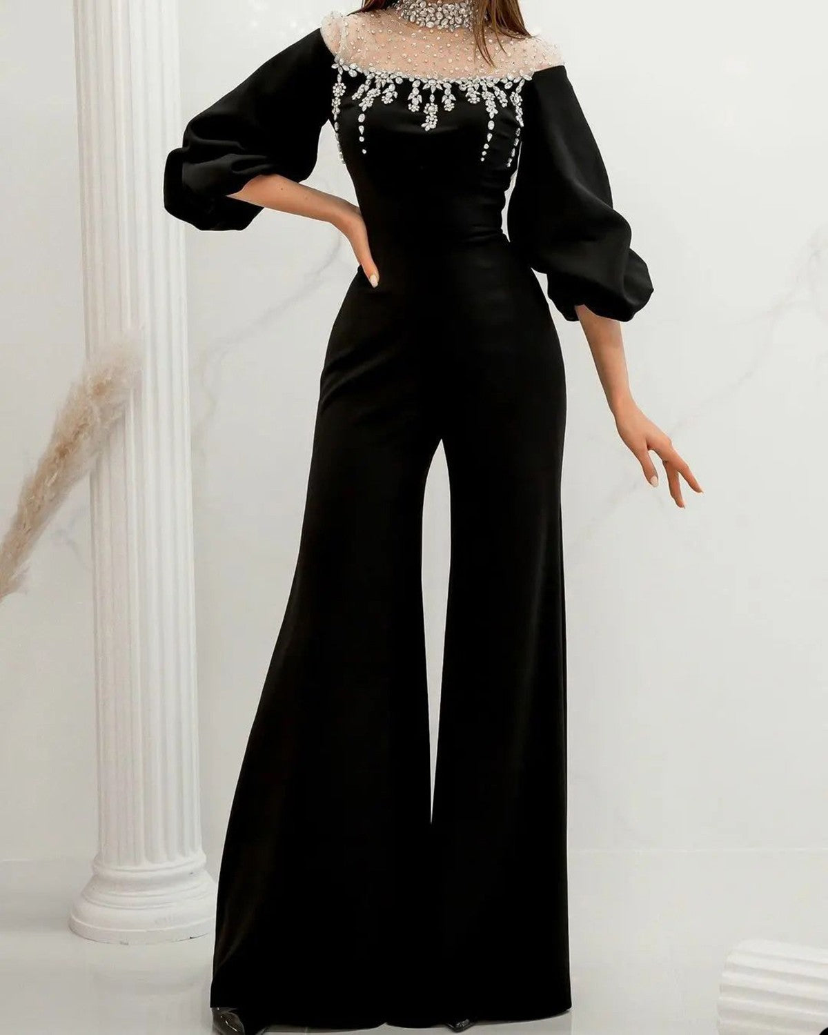 Luxury Women's Pant Suits One Piece Crystal Beaded Turtleneck Jumpsuits Custom Special Occasion Suits Evening Party Outfit