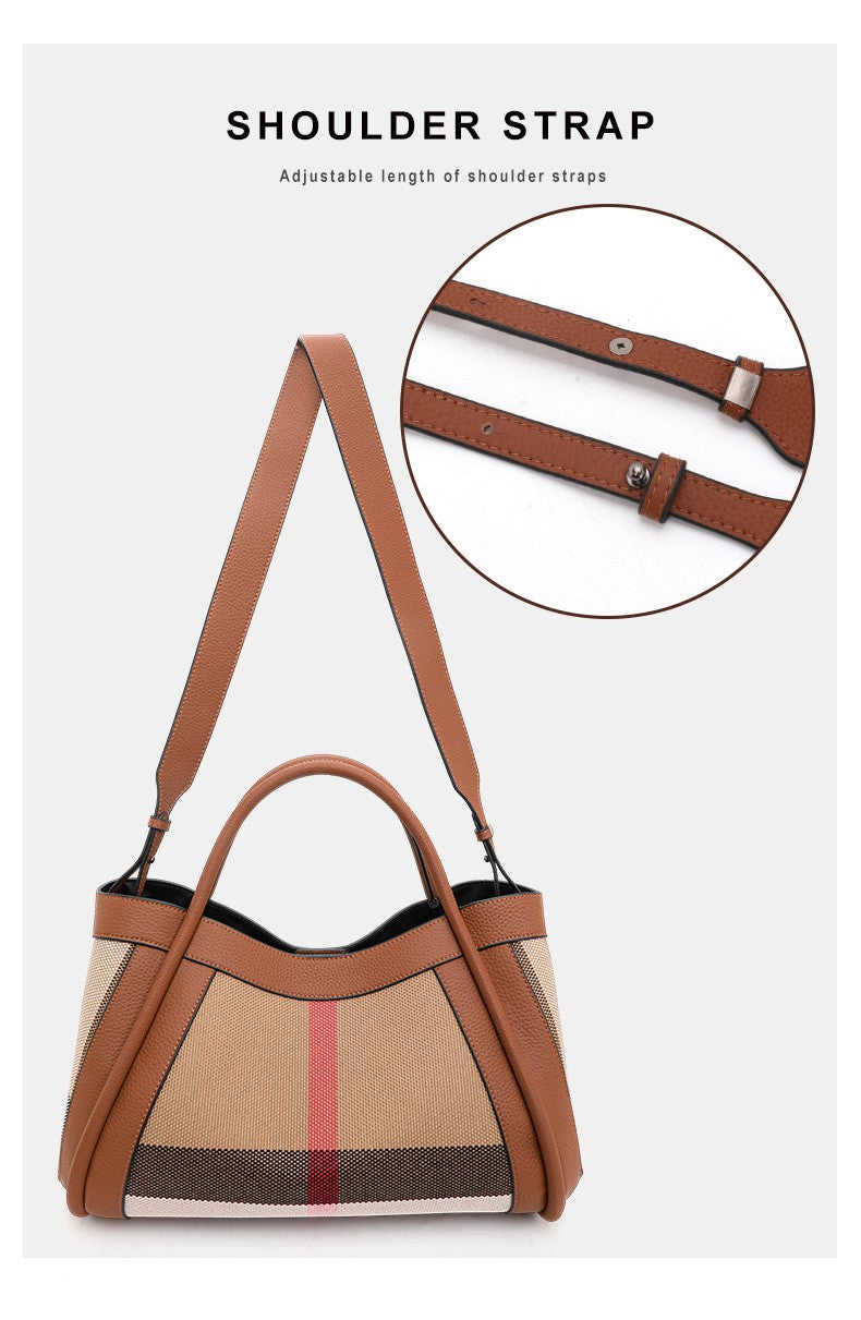 Aidrani Plaid Canvas and Leather Tote