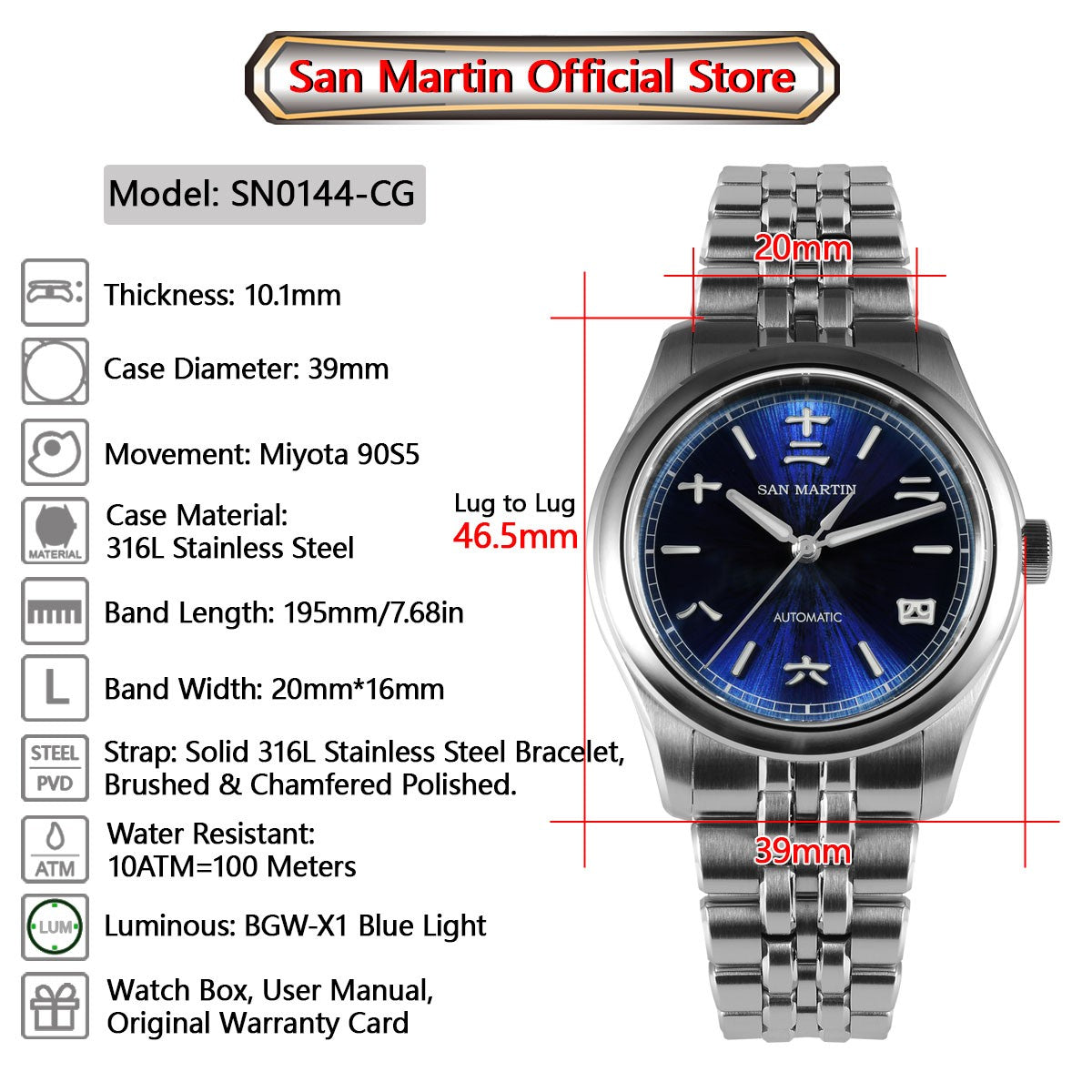 San Martin SN0144-CG Dress Watch