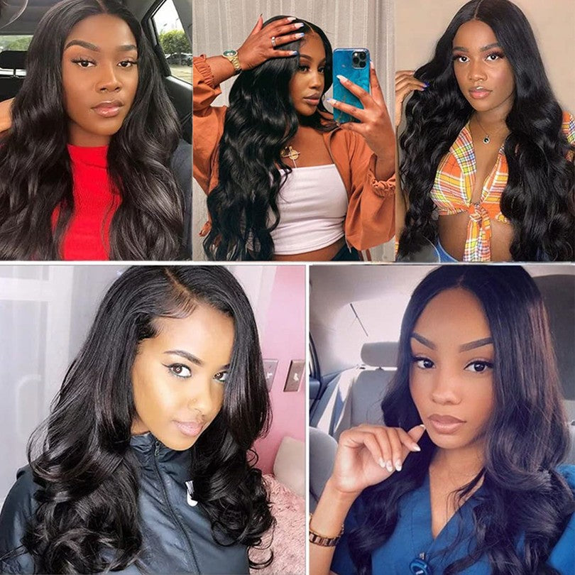 LUFFYHAIR Long Wavy Brazilian Remy Human Hair Wig