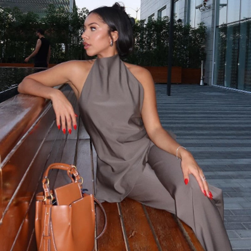 HXAO Minimalist Satin Two-Piece Set
