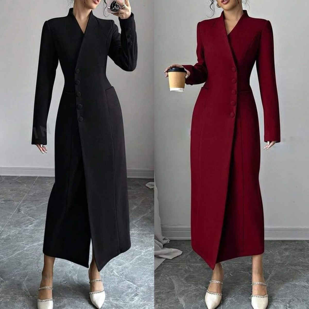 Elegant Women Blazer Dress Ankle Length Button Evening Dress Slim Fit Custom Formal Wear Party One Piece Elegant Women Blazer Dress Ankle Length Button Evening Dress Slim Fit Custom Formal Wear Party One Piece