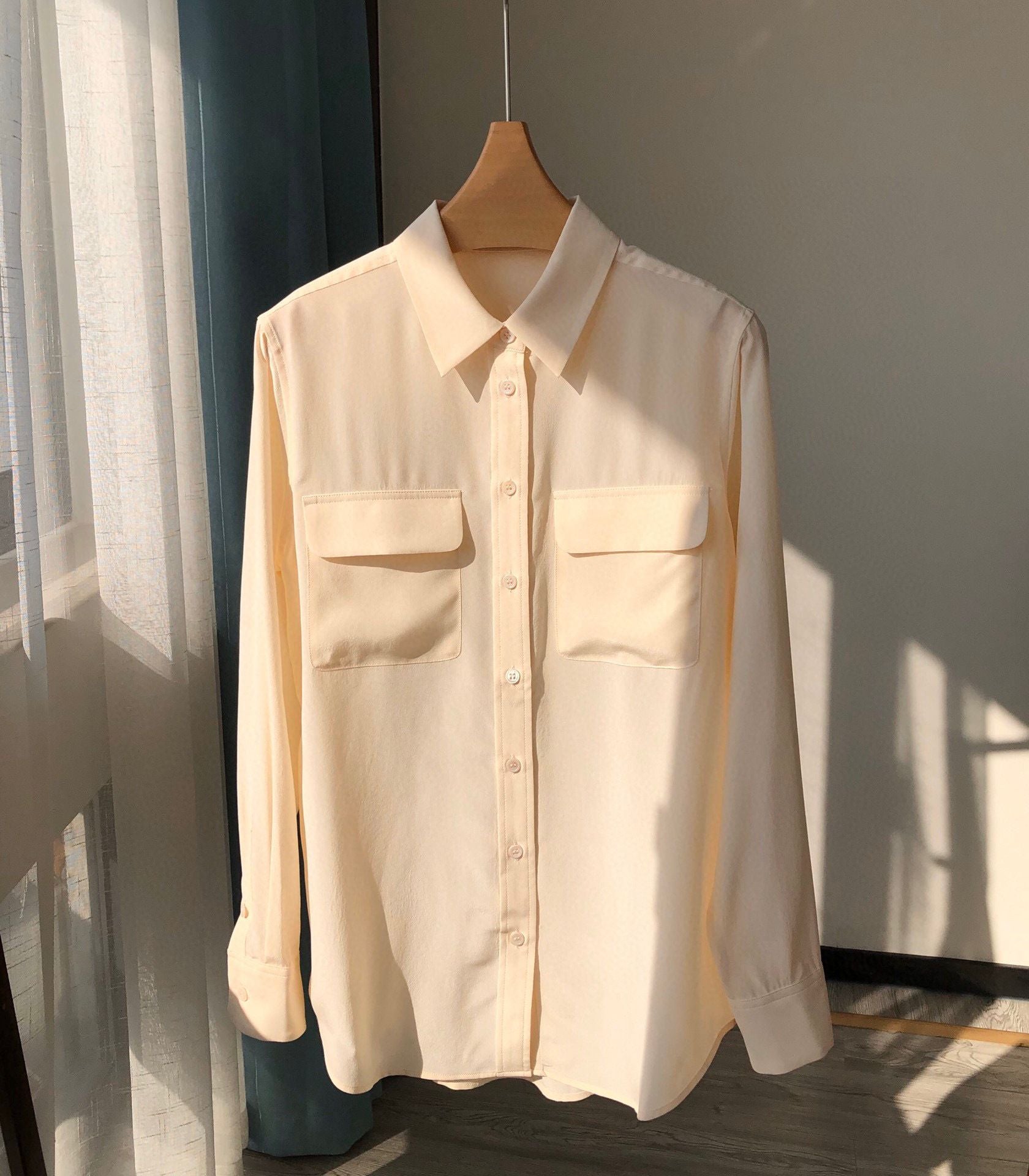 39 colors option draped sand-washed mulberry silk shirt blouse women classic