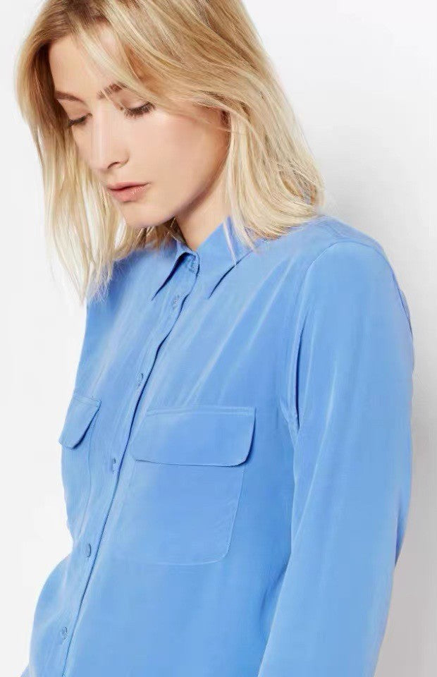 39 colors option draped sand-washed mulberry silk shirt blouse women classic