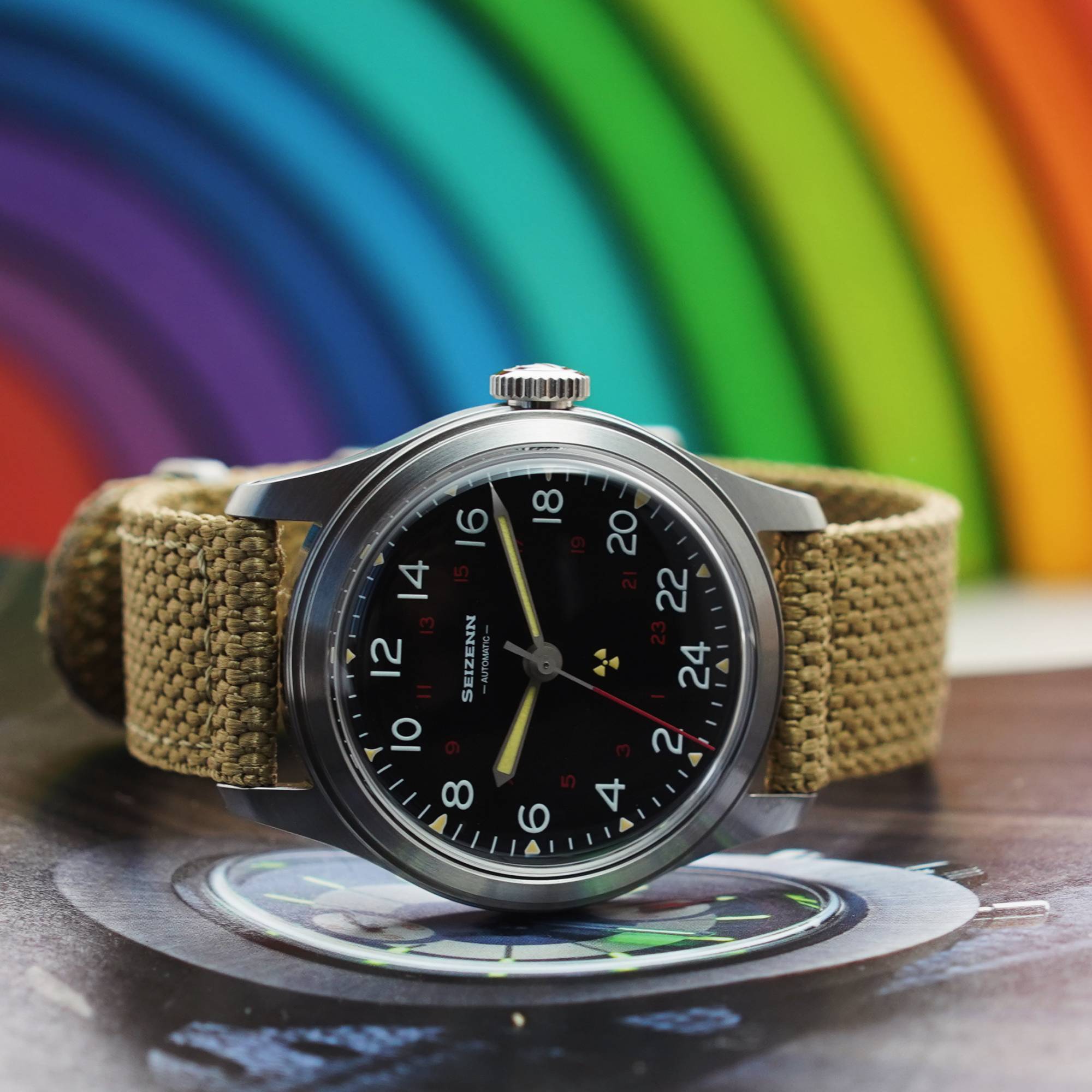 Merkur retro relógio para homem pele mergulhador relógio vintage 24h relógio